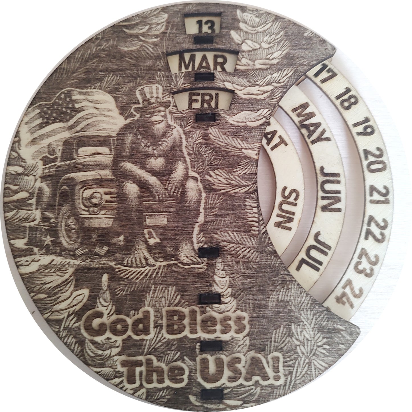 Hand Made Wood, Bigfoot, Sasquatch w/ Alien Wall Calendar + Lifetime Gift!