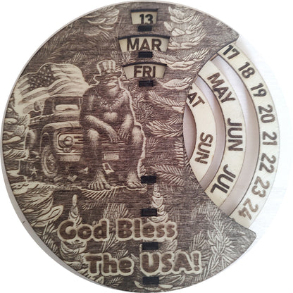 Hand Made Wood, Bigfoot, Sasquatch w/ Alien Wall Calendar + Lifetime Gift!