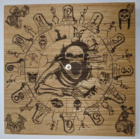 Hand Made Wood "Skeleton" , Laser Etched Mechanic Clocks 2 Sizes