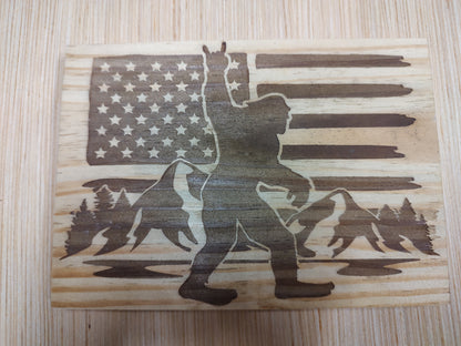 5" x 7" Pine Plaque Sign "Bigfoot Rock Sign Flag"