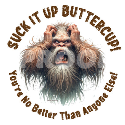 Bigfoot / Sasquatch "Suck it up..", 17 oz Insulated Coffee Mug with Lid & Carrying Handle