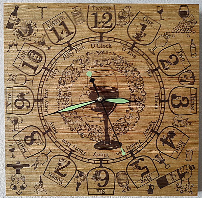 Hand Made Wood "Wine Lover" , Laser Etched Mechanic Clocks 2 Size
