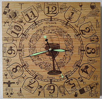 Hand Made Wood "Wine Lover" , Laser Etched Mechanic Clocks 2 Size