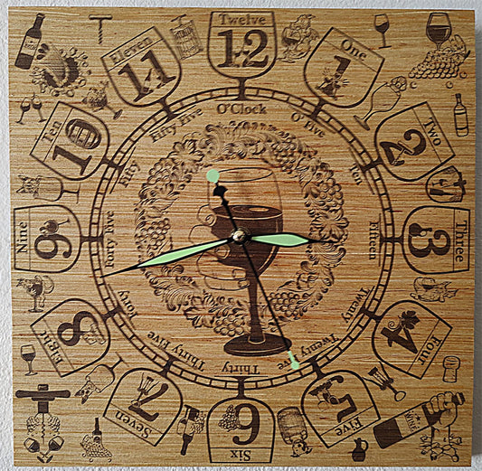 Hand Made Wood "Wine Lover" , Laser Etched Mechanic Clocks 2 Size