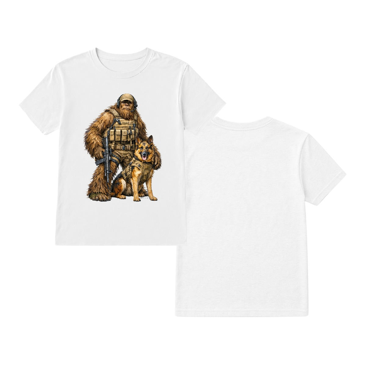 Bigfoot Sasquatch Soldier & Dog, Gildan 5000 T-Shirt