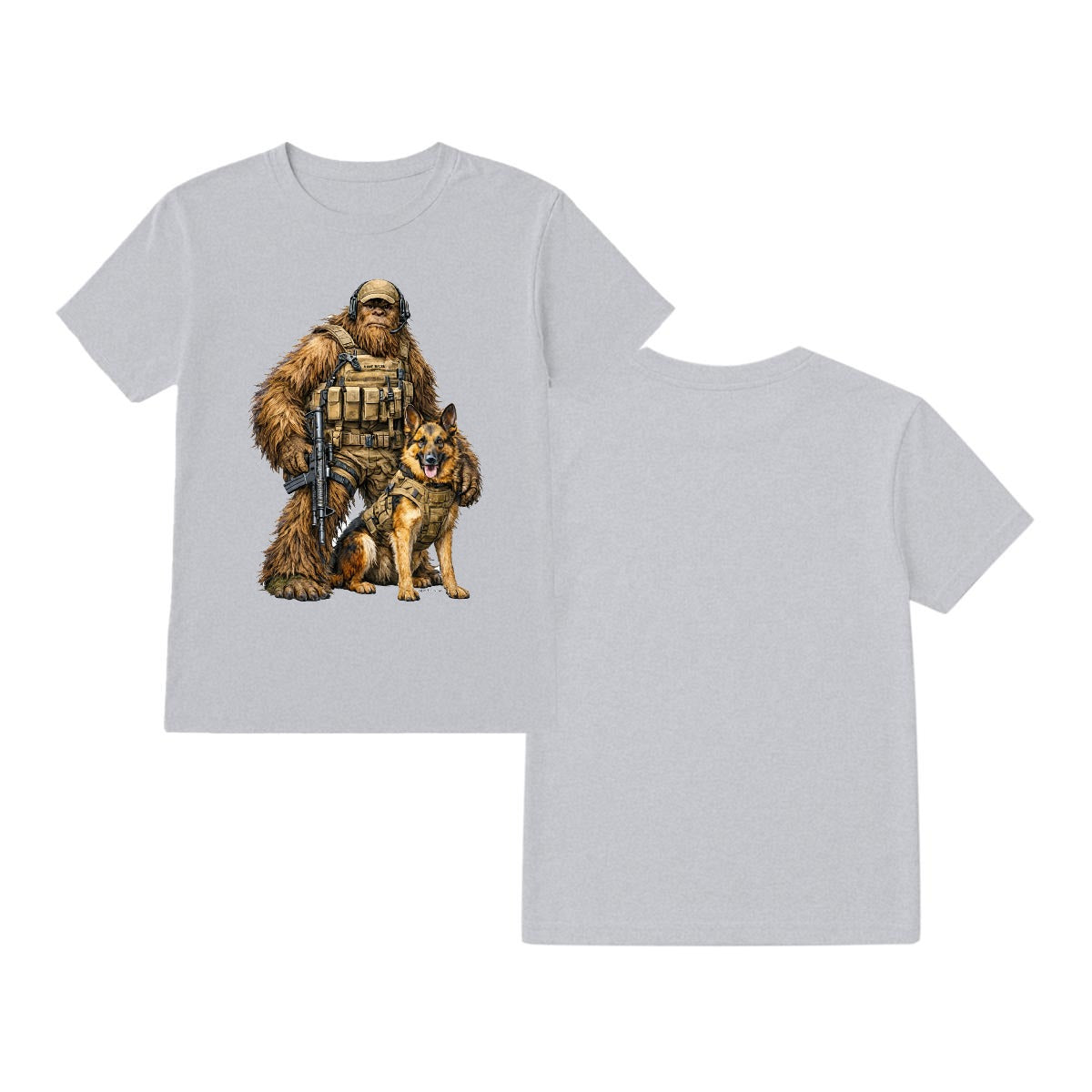 Bigfoot Sasquatch Soldier & Dog, Gildan 5000 T-Shirt