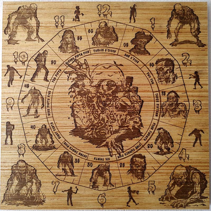 Hand Made Wood "Zombie" , Laser Etched Mechanic Clocks 2 Size